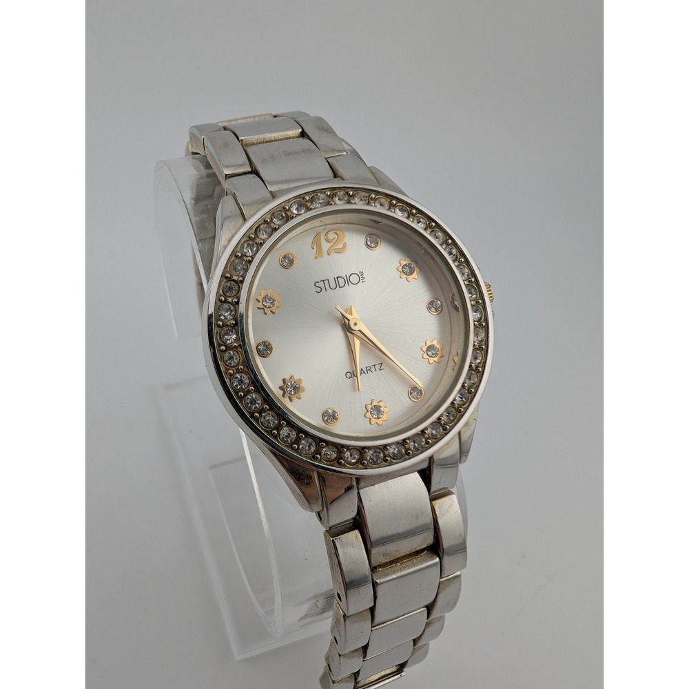 Studio Time Watch Women 32mm Case Crystal Bezel 6" Band- New Battery‎